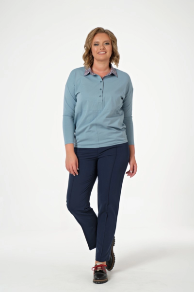 Укороченные зауженные брюки со стрелками синие классические La Diano