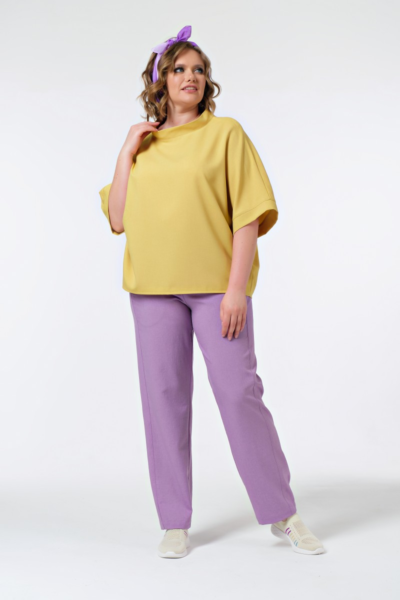 Брюки льняные женские свободные с поясом на резинке La Diano