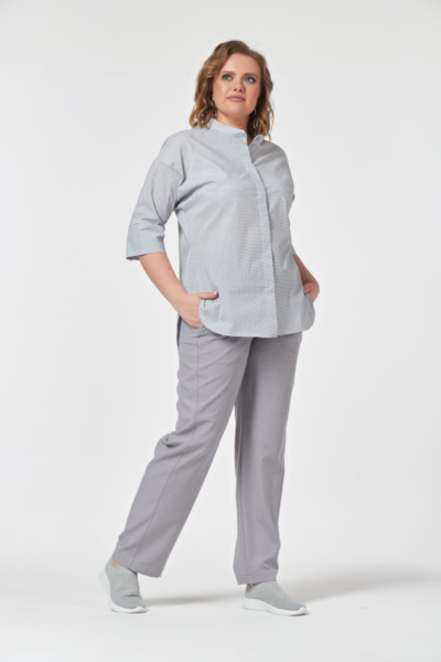 Льняные брюки свободного кроя с лампасами женские серые La Diano