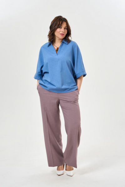 Брюки прямые льняные с резинкой на поясе широкие летние La Diano