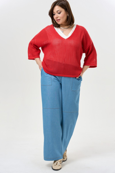 Джинсовые брюки широкие прямые женские с карманами La Diano