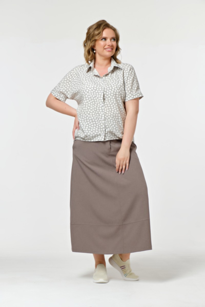 Юбка миди А силуэт с карманами на фигурном поясе серая La Diano