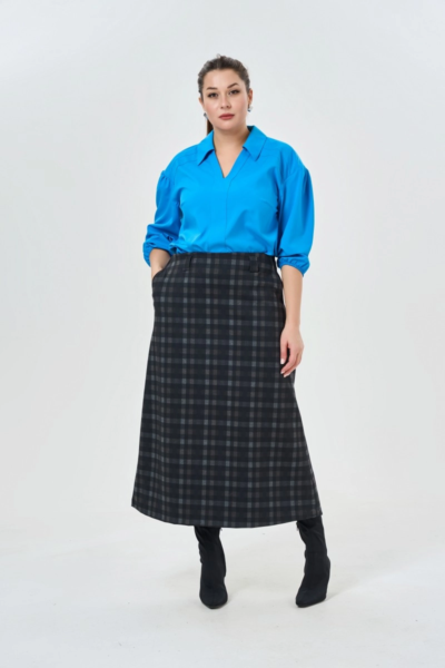 Трикотажная юбка миди с поясом в клетку высокая посадка La Diano