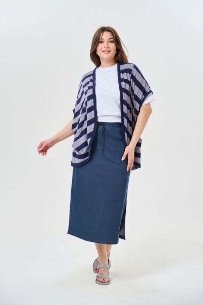 Юбка макси прямая с карманом синяя длинная повседневная La Diano