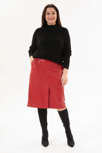 Кожаная красная юбка прямого силуэта с карманами La Diano