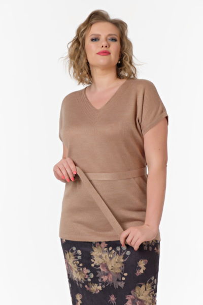 Вязаный джемпер с поясом и V-образным вырезом женский La Diano