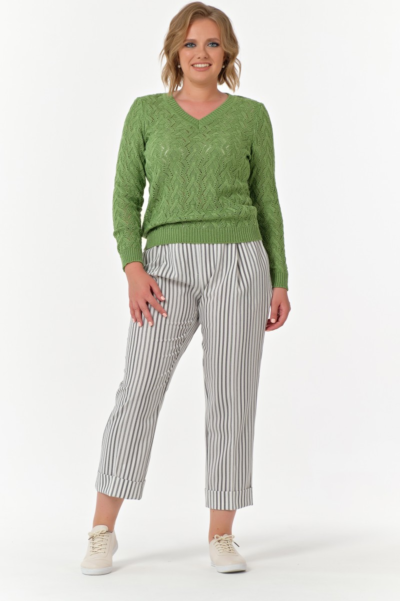 Зеленый джемпер с V-вырезом ажурной вязки женский La Diano