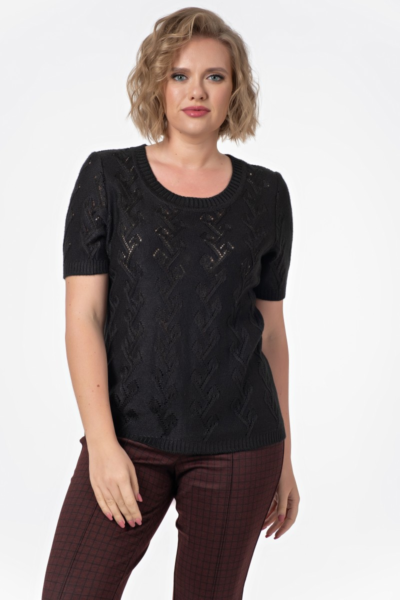 Черный ажурный джемпер с коротким рукавом трикотажный La Diano
