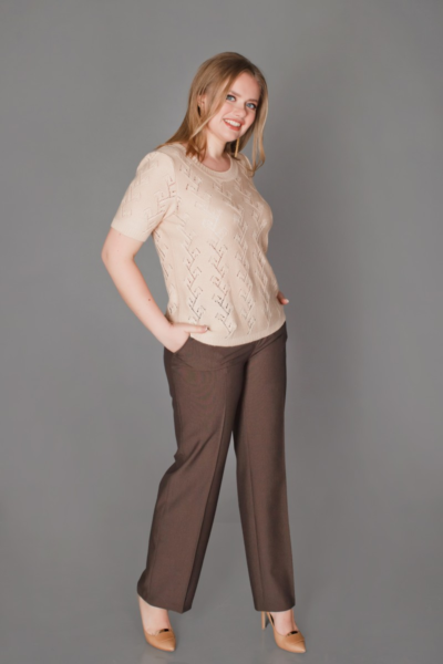 Джемпер ажурный молочно-бежевый с коротким рукавом летний La Diano