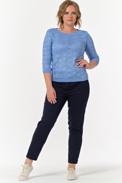 Джемпер ажурной вязки женский с рукавами 3/4 голубой La Diano