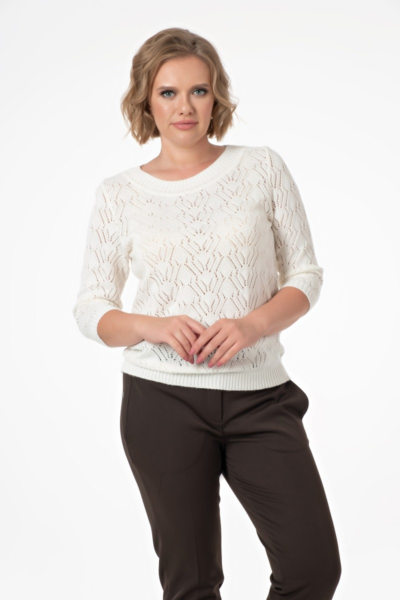 Белый джемпер ажурной вязки с рукавами три четверти La Diano
