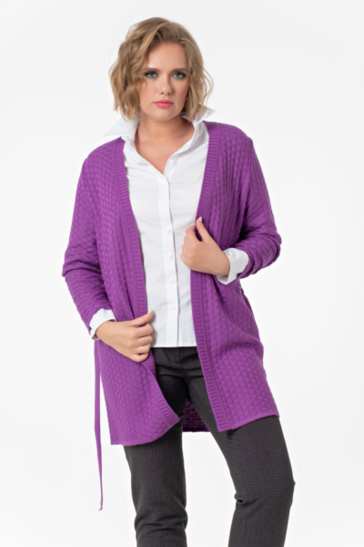 Длинный кардиган с поясом трикотажный вязаный женский La Diano