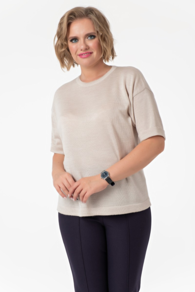 Бежевый вязаный джемпер с рукавом три четверти женский La Diano