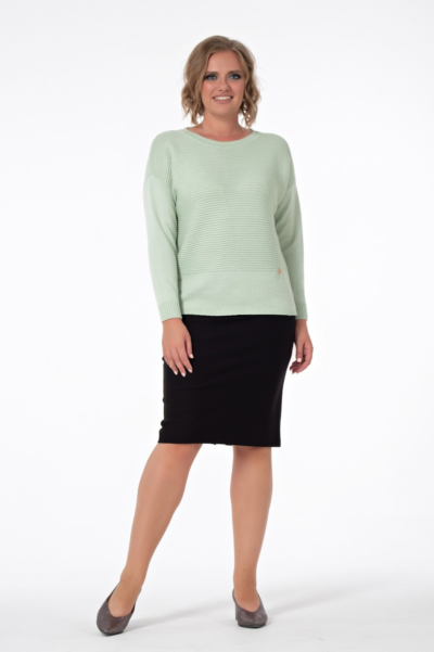 Женский вязаный джемпер с декоративной пряжкой мятного цвета La Diano