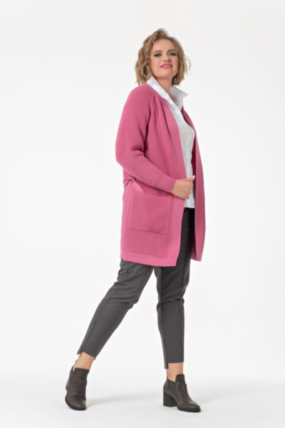 Длинный кардиган прямого силуэта с поясом и воротником стойка La Diano