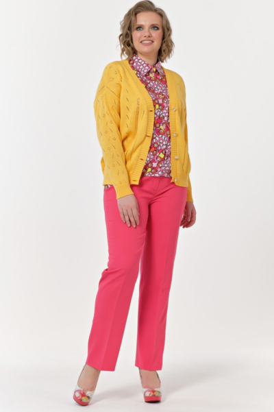 Вязаный жакет с ажурным узором и V-образным вырезом горчичный La Diano