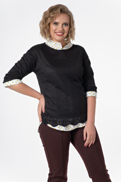 Джемпер вязаный женский с ажурным узором черный прямой силуэт La Diano