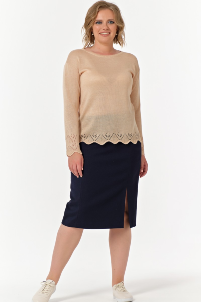 Джемпер вязаный прямой с ажуром по низу и рукавам La Diano