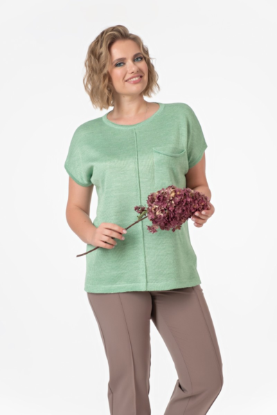 Джемпер женский вязаный с карманом прямого силуэта зеленый La Diano