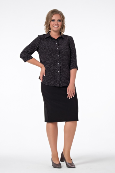 Блузка в горошек с рукавом три четверти черная классическая La Diano