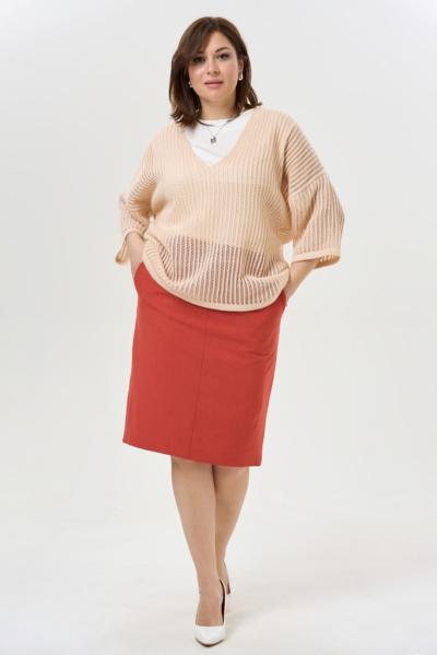 Джемпер сетка с V-образным вырезом песочного цвета La Diano