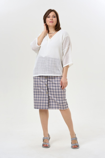 Белый джемпер сетка с V-вырезом рукав 3/4 хлопок La Diano