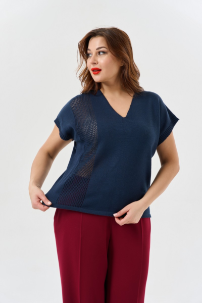 Джемпер вязаный женский с V-вырезом прямого силуэта хлопок La Diano