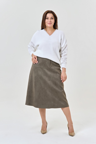 Джемпер хлопковый с ажурными рукавами и V-вырезом белый