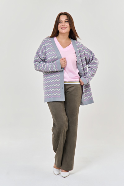 Вязаный жакет с геометричным принтом женский удлинённый