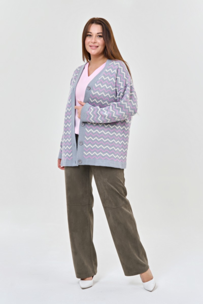 Вязаный жакет с геометричным принтом женский удлинённый