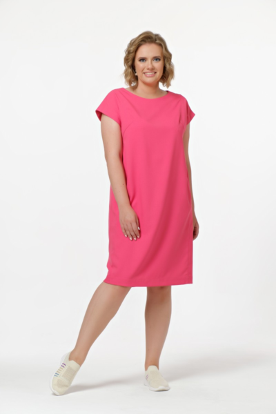 Льняное платье прямого силуэта с карманами розовое La Diano