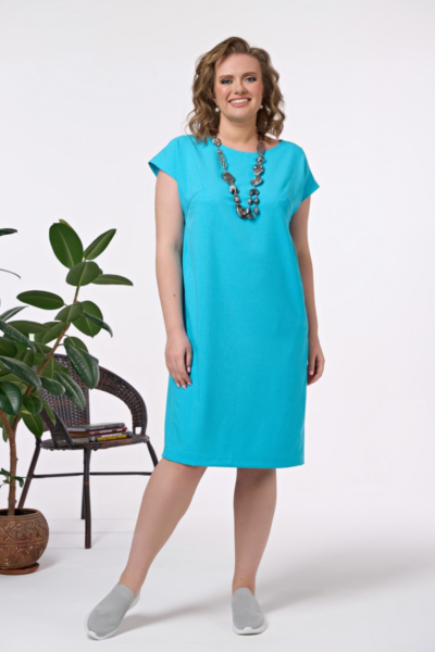 Платье прямого силуэта с карманами длина миди туркуаз La Diano