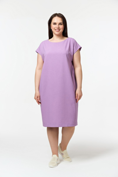 Платье прямого силуэта сиреневое с карманами ниже колена La Diano
