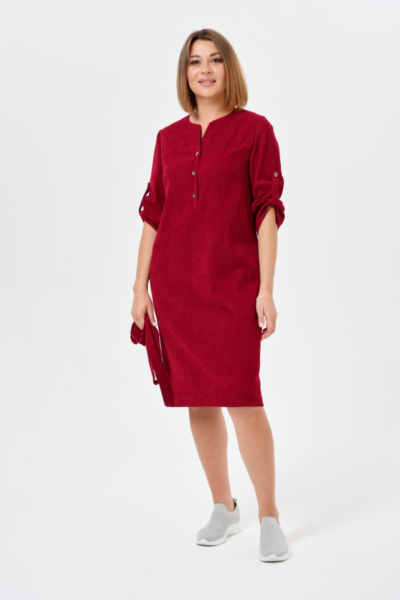 Платье прямого силуэта с поясом бордовое повседневное La Diano