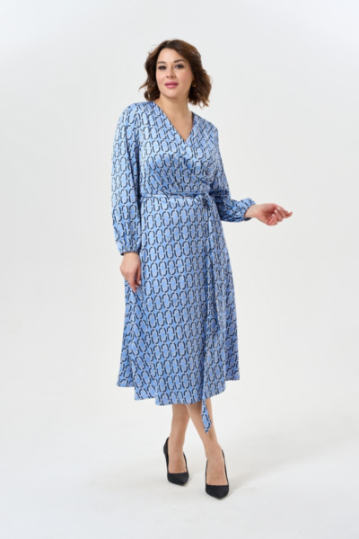 Платье на запах с поясом синее с принтом для праздника La Diano