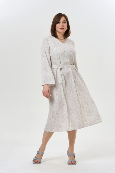 Платье свободного кроя с поясом и V-образным вырезом La Diano