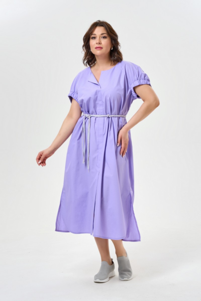 Платье миди свободного силуэта с карманами сиреневое модное