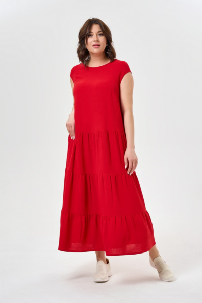Красное платье свободного силуэта с ярусами макси длины La Diano
