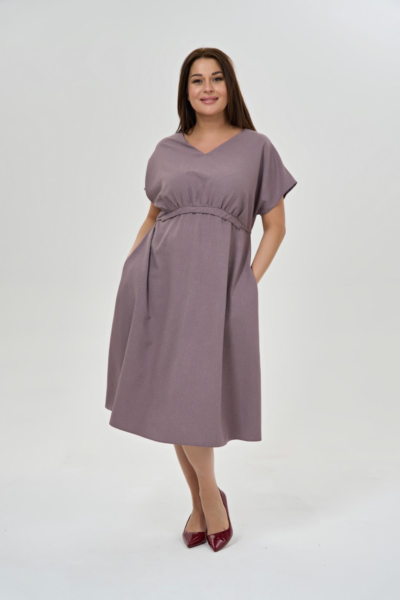 Платье с поясом и короткими рукавами лилового цвета миди La Diano