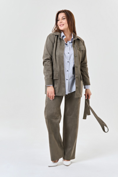 Жакет прямого силуэта с поясом оливковый цвет La Diano