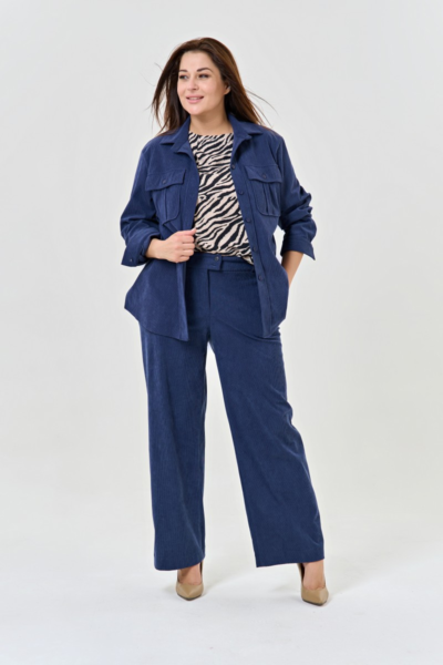 Жакет прямого силуэта с накладными карманами синий La Diano