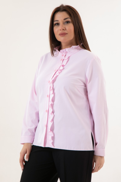 Блузка с воротником стойкой и оборками розовая хлопковая La Diano
