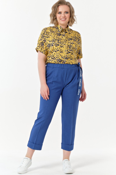 Льняные брюки свободного кроя с поясом на резинке La Diano