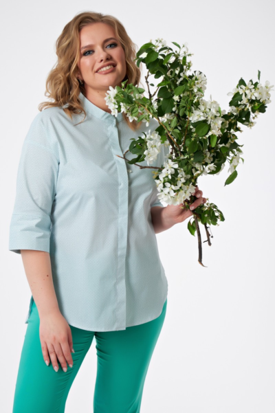 Рубашка хлопковая женская свободная мятного цвета La Diano