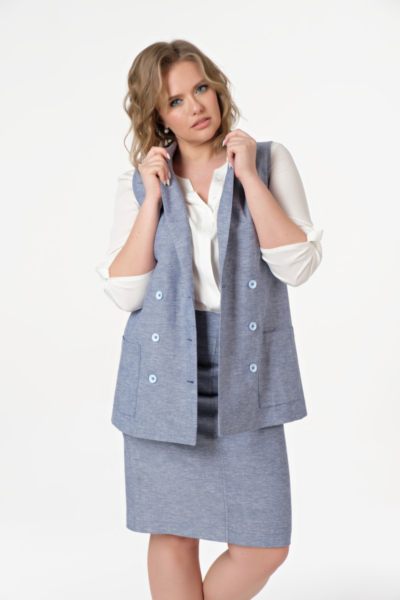 Льняной жилет двубортный с отложными лацканами и карманами La Diano