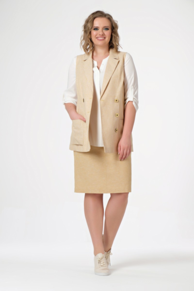 Льняной жилет двубортный женский с отложным воротником La Diano