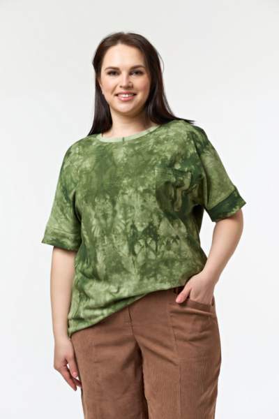 Блузка прямого силуэта из варёного хлопка зелёная с карманом La Diano