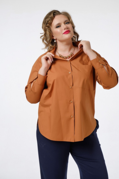 Блузка свободная терракотовая хлопковая с длинным рукавом La Diano