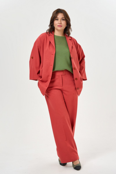 Льняной жакет прямого силуэта коралловый цвет La Diano