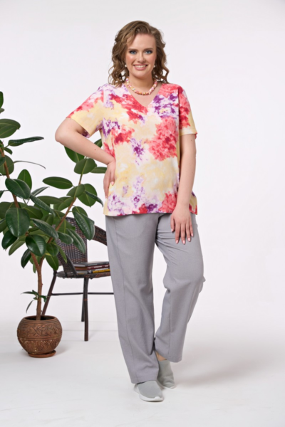 Блузка с V-вырезом акварельный принт из вискозы La Diano